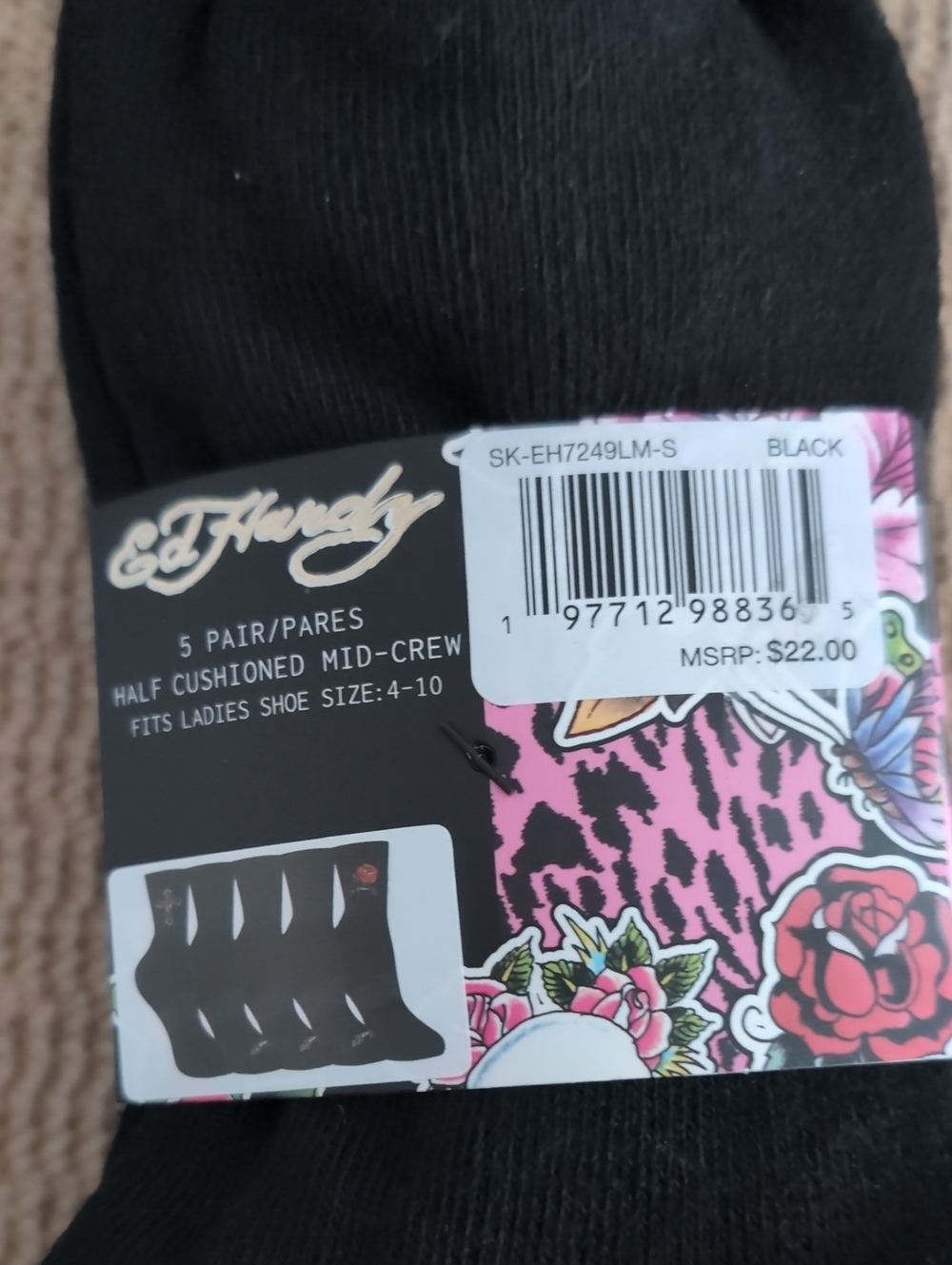 Women's Black Mid-Crew Socks Arch Support 5 Pairs New - Picture 4 of 7